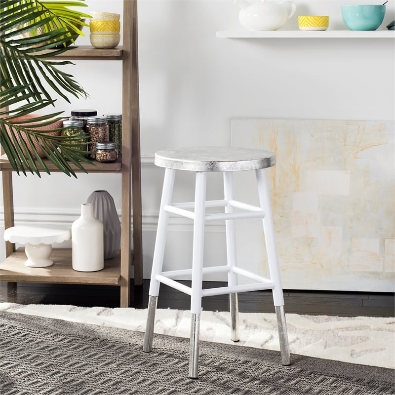 Safavieh Kenzie Iron Counter Stool  in White / Silver