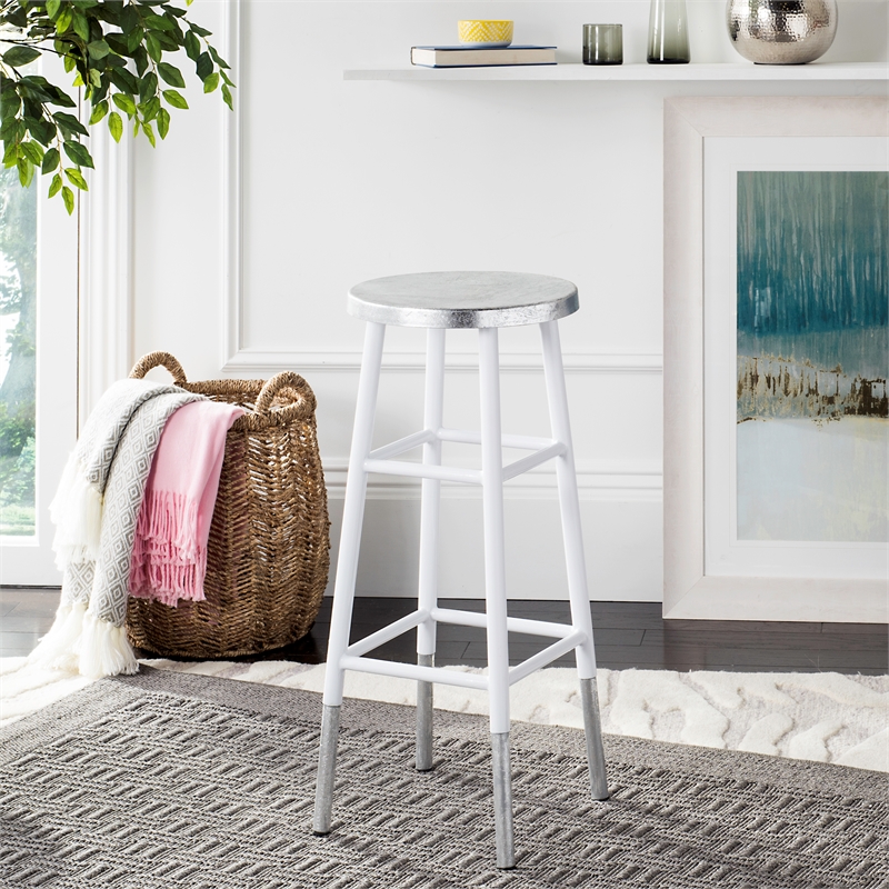 Safavieh Kenzie Iron Barstool in White / Silver