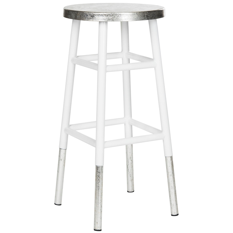 Safavieh Kenzie Iron Barstool in White / Silver