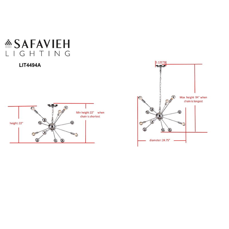 Safavieh Matrix Sputnik Iron Pendant Lamp  in Chrome