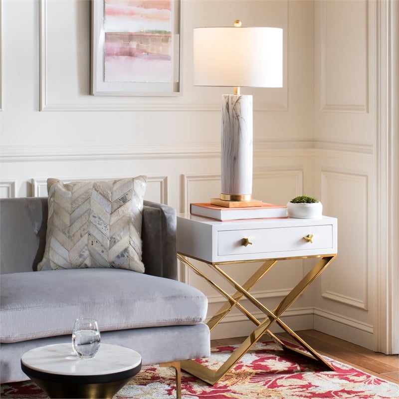 Safavieh Abner Ceramic and Iron Table Lamp  in Black / White