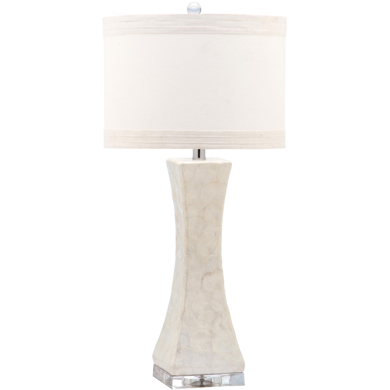 Safavieh Shelley Concave Table Lamp Shell and Cotton in White