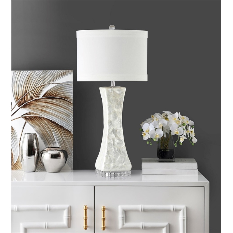 Safavieh Shelley Concave Table Lamp Shell and Cotton in White