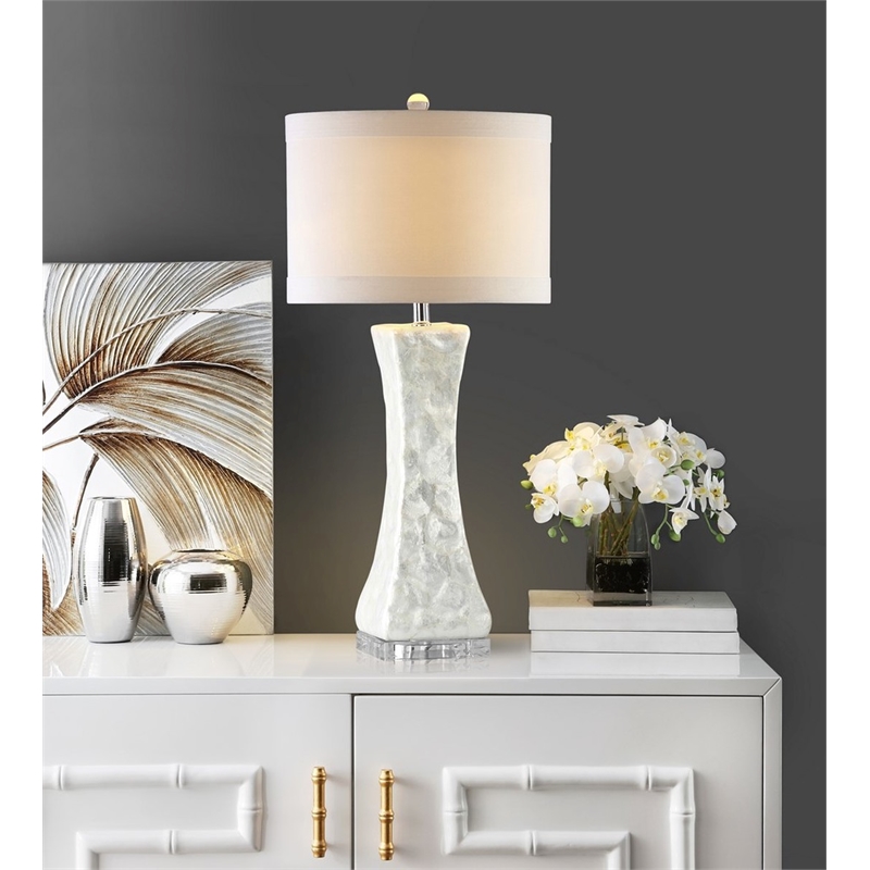 Safavieh Shelley Concave Table Lamp Shell and Cotton in White