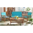 Safavieh Rocklin Wood  4 Pc Outdoor Set in Natural / Aqua