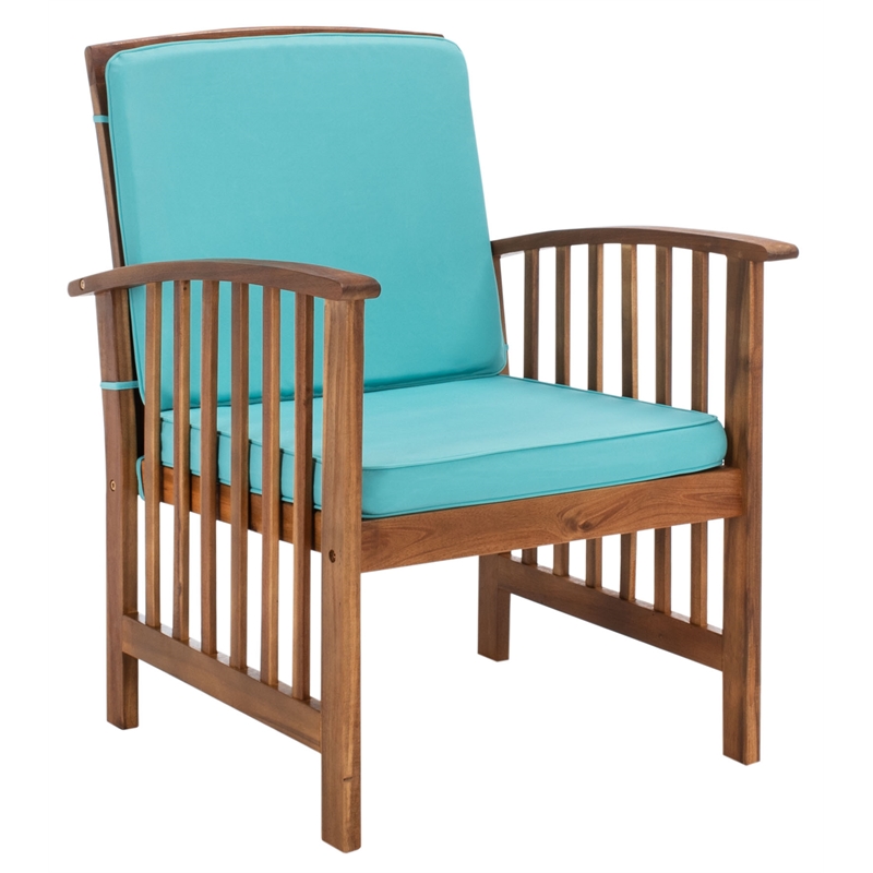 Safavieh Rocklin Wood  4 Pc Outdoor Set in Natural / Aqua