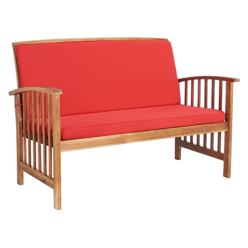 Safavieh Rocklin Wood 4 Pc Outdoor Set  in Natural / Red