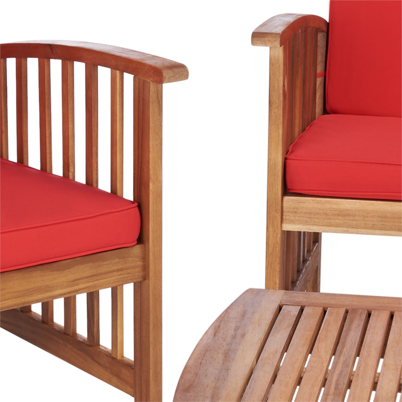 Safavieh Rocklin Wood 4 Pc Outdoor Set  in Natural / Red