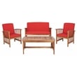 Safavieh Rocklin Wood 4 Pc Outdoor Set  in Natural / Red