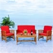 Safavieh Rocklin Wood 4 Pc Outdoor Set  in Natural / Red