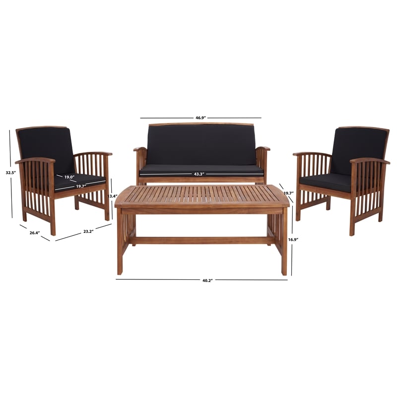 Safavieh Rocklin Wood 4 Pc Outdoor Set in Natural / Black