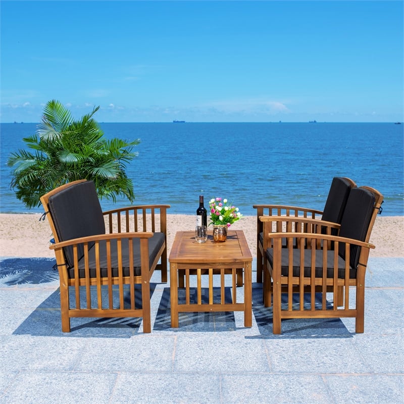 Safavieh Rocklin Wood 4 Pc Outdoor Set in Natural / Black