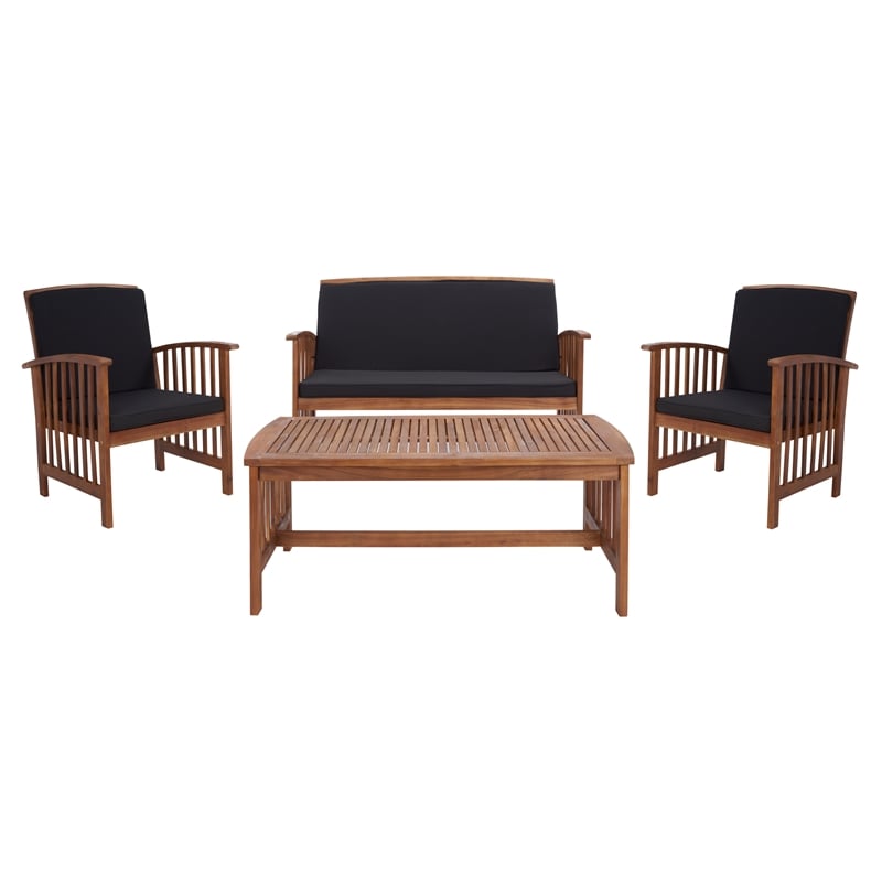Safavieh Rocklin Wood 4 Pc Outdoor Set in Natural / Black
