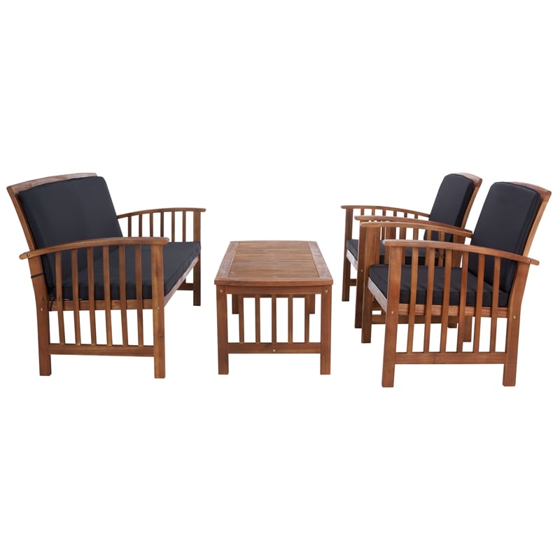 Safavieh Rocklin Wood 4 Pc Outdoor Set in Natural / Black