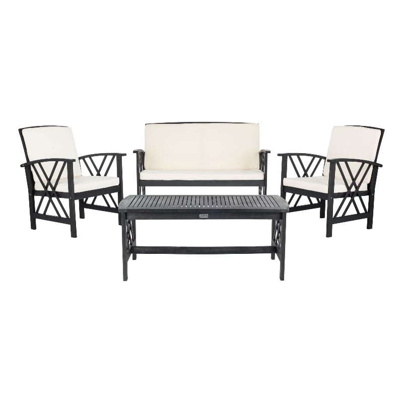 Safavieh Fontana Wood 4 Pc Outdoor Set  in Black / Beige
