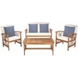 Safavieh Fontana Wood  4 Pc Outdoor Set  in Natural / Beige / Navy / White