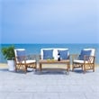 Safavieh Fontana Wood  4 Pc Outdoor Set  in Natural / Beige / Navy / White
