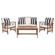 Safavieh Fontana Wood  4 Pc Outdoor Set  in Natural / Beige / Navy / White