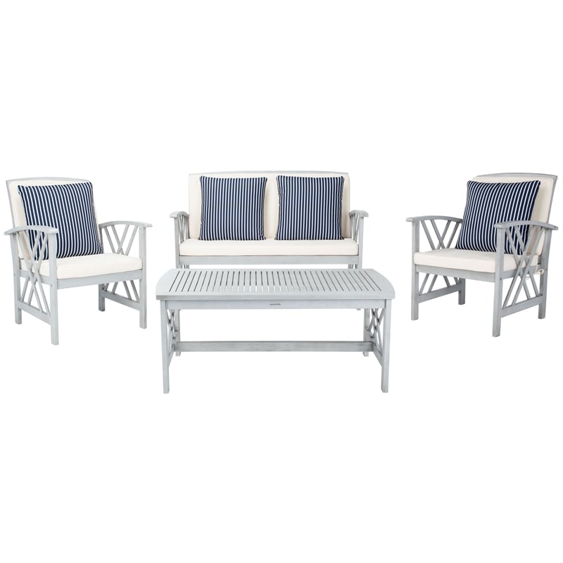 Safavieh Fontana Wood  4 Pc Outdoor Set  in Gray / Beige