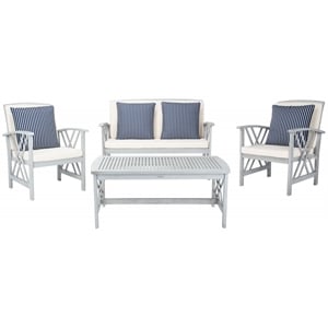 Safavieh Fontana Wood  4 Pc Outdoor Set  in Gray / Beige