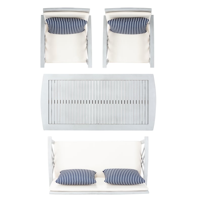 Safavieh Fontana Wood  4 Pc Outdoor Set  in Gray / Beige