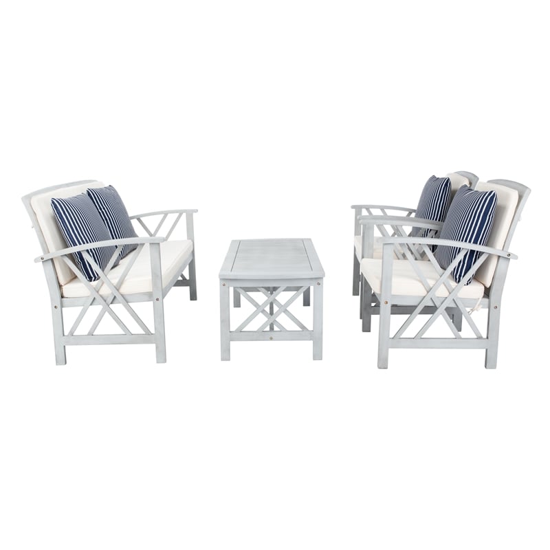 Safavieh Fontana Wood  4 Pc Outdoor Set  in Gray / Beige
