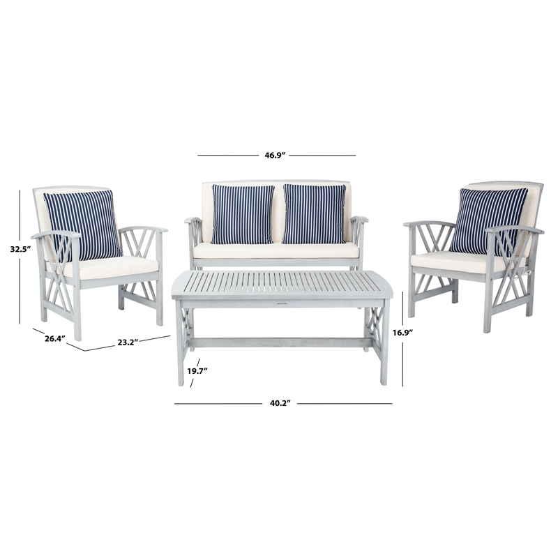 Safavieh Fontana Wood  4 Pc Outdoor Set  in Gray / Beige