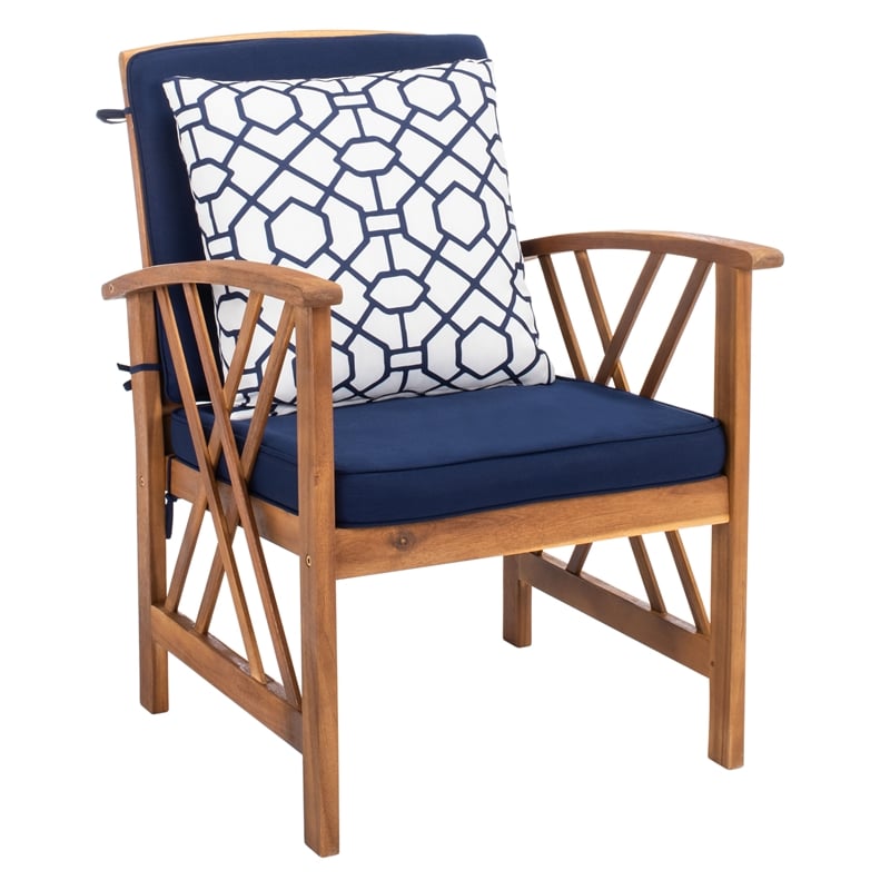 Safavieh Fontana  Wood 4 Pc Outdoor Set in Natural / Navy