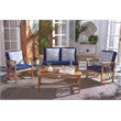 Safavieh Fontana  Wood 4 Pc Outdoor Set in Natural / Navy