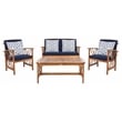 Safavieh Fontana  Wood 4 Pc Outdoor Set in Natural / Navy