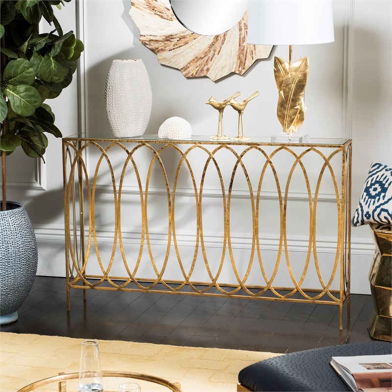 Safavieh Carina Iron Oval Ringed Console Tab in Gold