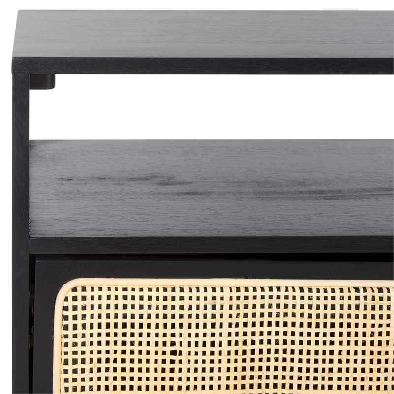 Safavieh Karol Wood and Iron 3 Door Cane Media Stand in Black / Natural