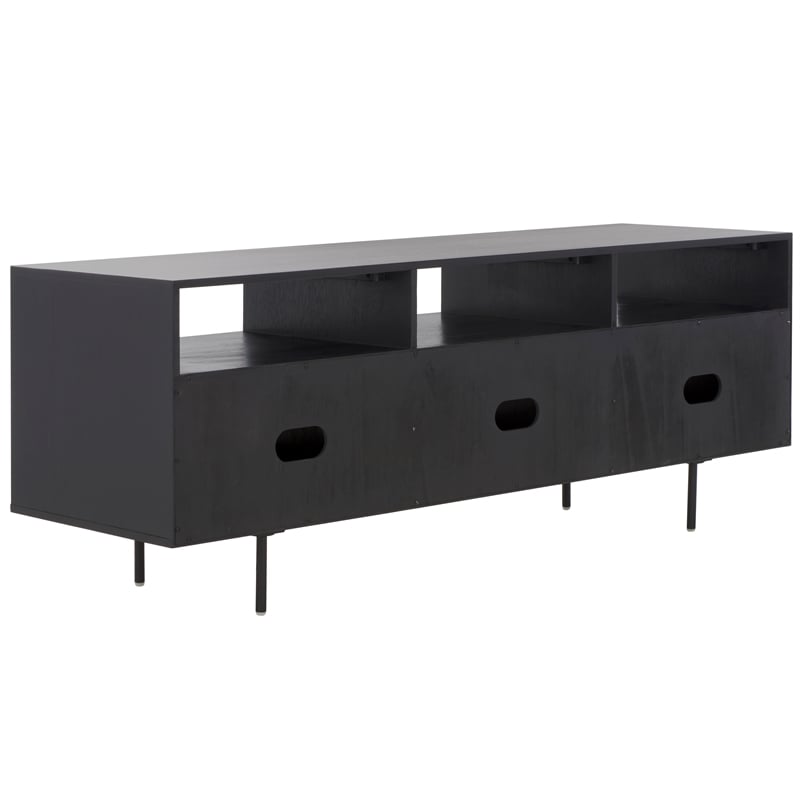 Safavieh Karol Wood and Iron 3 Door Cane Media Stand in Black / Natural