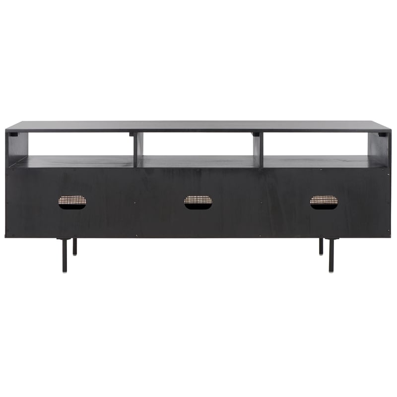 Safavieh Karol Wood and Iron 3 Door Cane Media Stand in Black / Natural