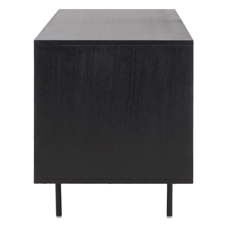 Safavieh Karol Wood and Iron 3 Door Cane Media Stand in Black / Natural