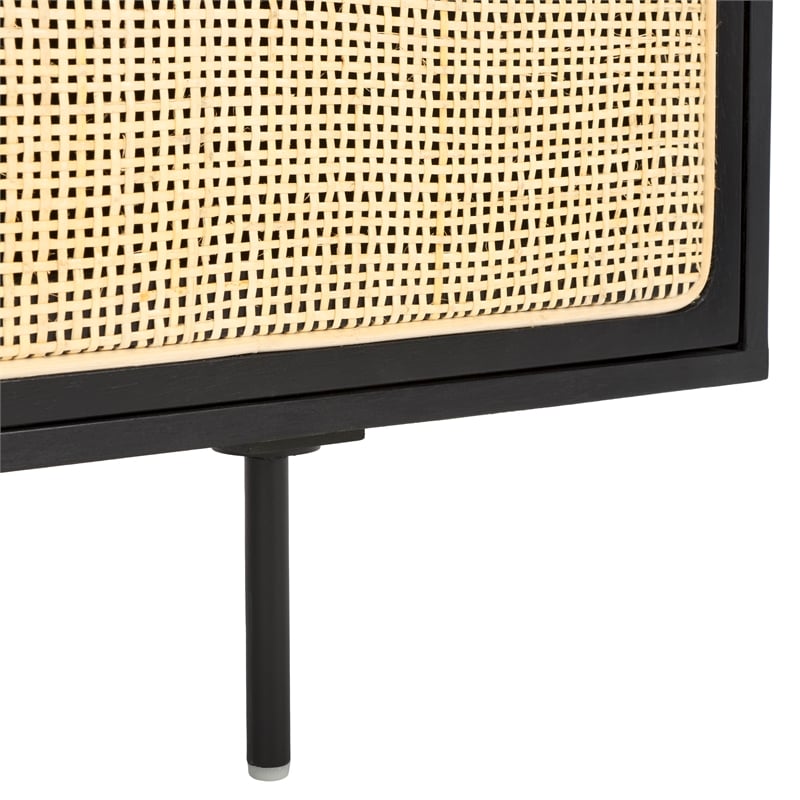 Safavieh Karol Wood and Iron 3 Door Cane Media Stand in Black / Natural