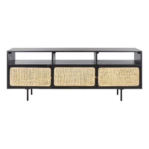 Safavieh Karol Wood and Iron 3 Door Cane Media Stand in Black / Natural