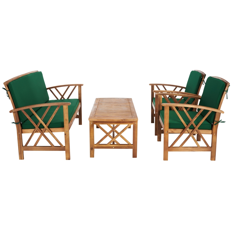 Safavieh Fontana Wood 4 Pc Outdoor Set in Natural / Green