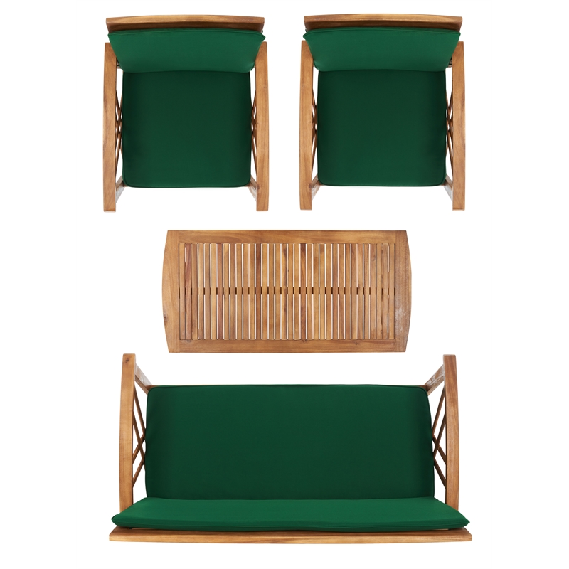 Safavieh Fontana Wood 4 Pc Outdoor Set in Natural / Green