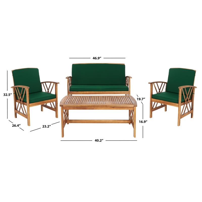 Safavieh Fontana Wood 4 Pc Outdoor Set in Natural / Green
