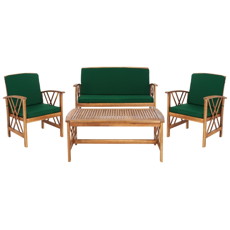 Safavieh Fontana Wood 4 Pc Outdoor Set in Natural / Green