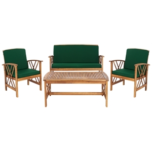 Safavieh Fontana Wood 4 Pc Outdoor Set in Natural / Green