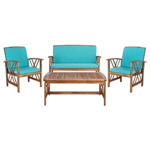 Safavieh Fontana Wood 4 Pc Outdoor Set  in Natural / Aqua