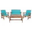 Safavieh Fontana Wood 4 Pc Outdoor Set  in Natural / Aqua