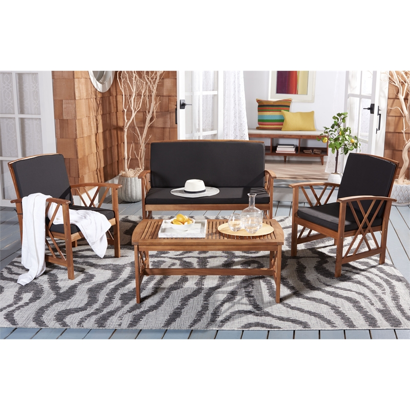 Safavieh Fontana Wood 4 Pc Outdoor Set in Natural / Black