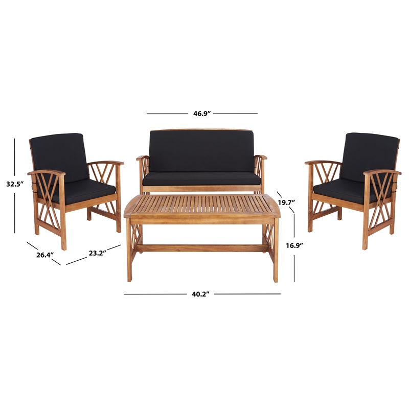 Safavieh Fontana Wood 4 Pc Outdoor Set in Natural / Black