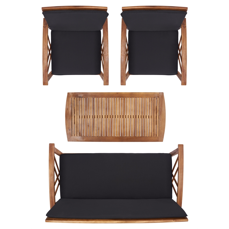 Safavieh Fontana Wood 4 Pc Outdoor Set in Natural / Black