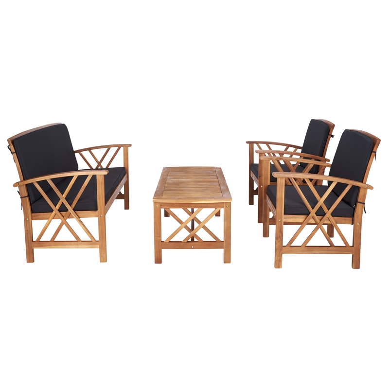 Safavieh Fontana Wood 4 Pc Outdoor Set in Natural / Black