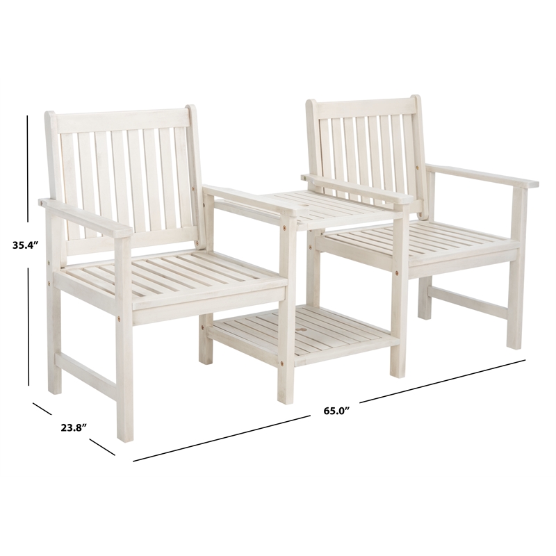 Safavieh Brea Wood Twin Seat Bench  in White
