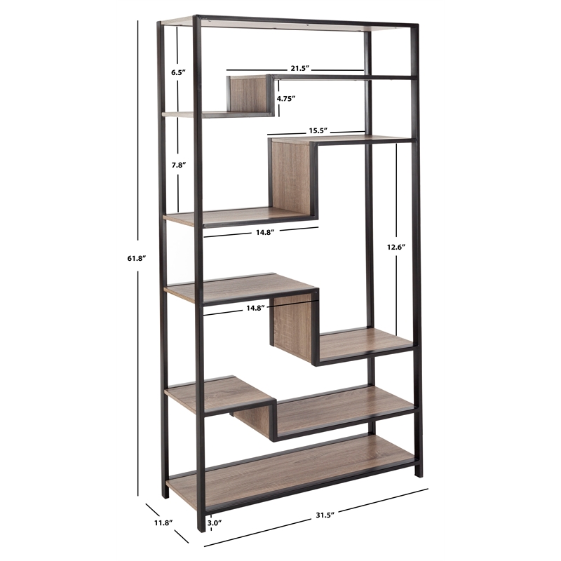 Safavieh Joanna Wood and Iron  Etagere in Light Brown / Black